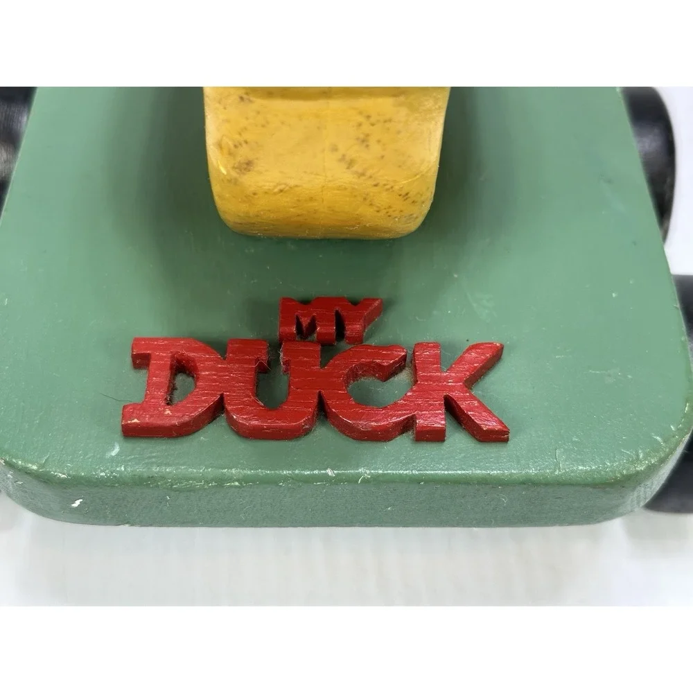 Vintage Pull Behind Wooden Duck Pull Toy It's Beak Opens Closes When Pulled 1987
